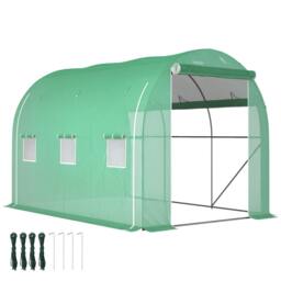 Rackhams Polytunnel Greenhouse with PE Cover, Galvanised Steel Frame, Green - 296L x 196W x 200H cm - Green - Polytunnel Greenhouse - thumbnail 2