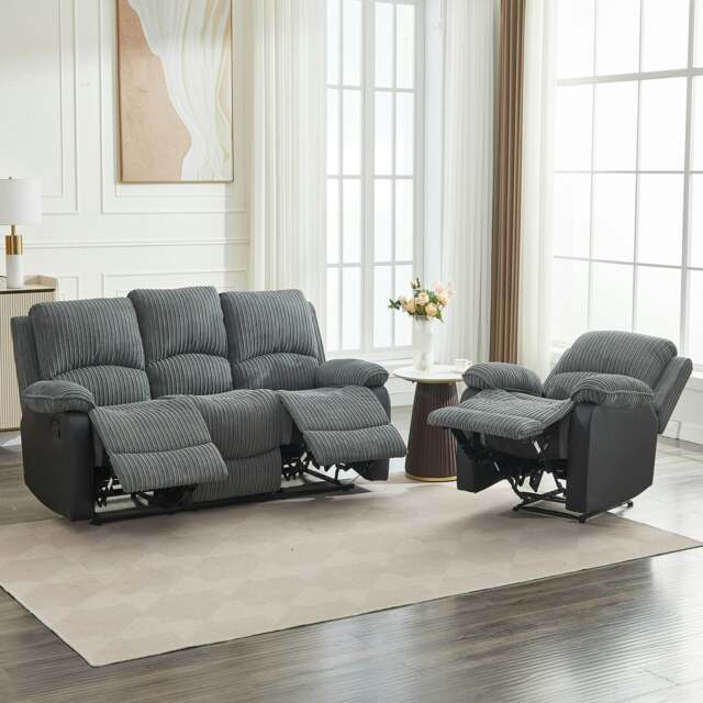 Rackhams Manual Reclining Sofa Set, Corduroy Fabric Recliner Sectional Sofa Suite-Adjustable Backrest and Footrest, Jumbo Cord Fabric Recliner -  1+3 Sofa Set - image 1