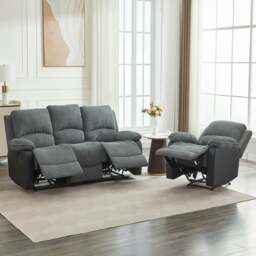 Rackhams Manual Reclining Sofa Set, Corduroy Fabric Recliner Sectional Sofa Suite-Adjustable Backrest and Footrest, Jumbo Cord Fabric Recliner -  1+3 Sofa Set