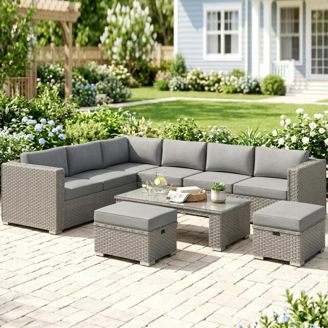 Rackhams 6PC PE Rattan Corner Sofa Set Outdoor Conservatory Furniture - image 1