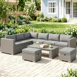 Rackhams 6PC PE Rattan Corner Sofa Set Outdoor Conservatory Furniture - thumbnail 1