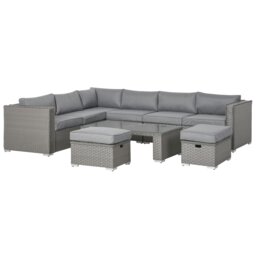 Rackhams 6PC PE Rattan Corner Sofa Set Outdoor Conservatory Furniture - thumbnail 3