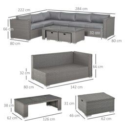 Rackhams 6PC PE Rattan Corner Sofa Set Outdoor Conservatory Furniture - thumbnail 6