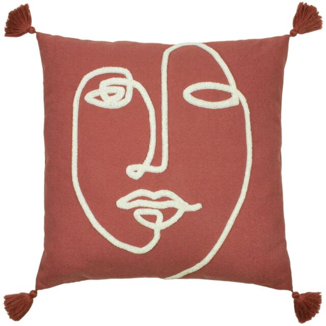 Rackhams Uno Face Cushion Cover - Brick Red - One Size - Brick Red - 100% Polyester - image 1
