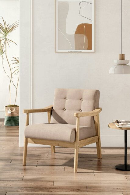 Rackhams Beige Modern Wood Frame Upholstered Armchair - Beige - image 1
