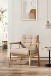 Rackhams Beige Modern Wood Frame Upholstered Armchair - Beige