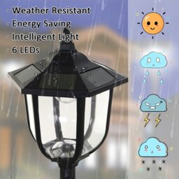 Rackhams Solar Torch Lights Outdoor Garden with 6 LED Auto On/Off 6-8 Hours - Black - 18.5cm x 18.5cm x 129cm - thumbnail 4
