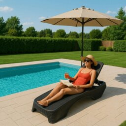 Rackhams MALDIVES Black Outdoor High-End PU Rattan Adjustable Sun Lounger-Fully Assembled - thumbnail 3