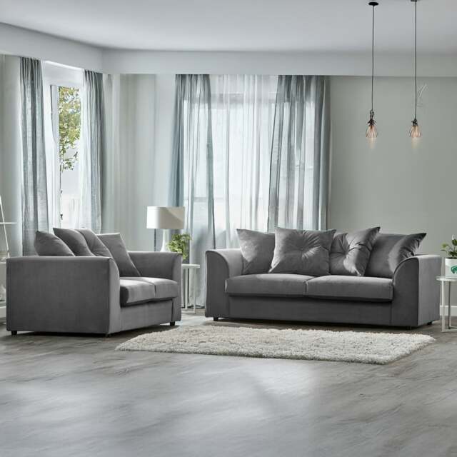 Rackhams Fernando Plush Velvet Fabric Sofa Suite - Grey - image 1