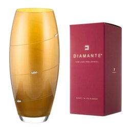 Rackhams Silhouette Gold Barrel Vase Adorned with Swarovski® Crystals - 30cm - Made From Premium Lead Free Crystal Glass