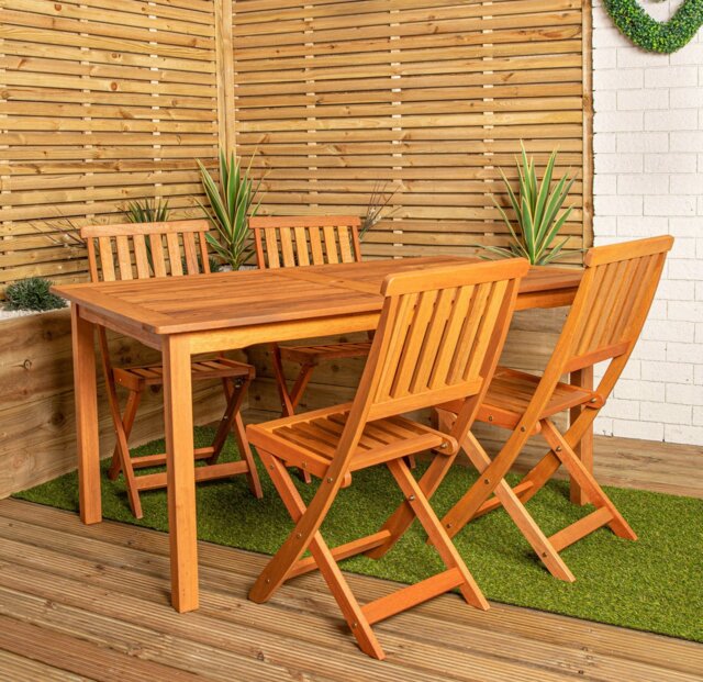 Rackhams Outdoor 4 Person Rectangular Wooden Garden Patio Dining Table Chairs Set - Outdoor Furniture Sets - image 1