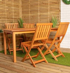 Rackhams Outdoor 4 Person Rectangular Wooden Garden Patio Dining Table Chairs Set - Outdoor Furniture Sets - thumbnail 2