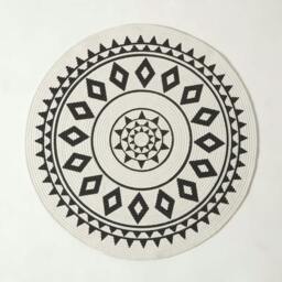 Rackhams Lia White & Black Mandala Handoven Cotton Rug - 90 cm Round - thumbnail 2