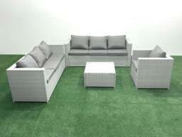 Rackhams Wicker PE Rattan Sofa Garden Furniture Set with Armchair Square Coffee Table Light Grey Mixed - thumbnail 2