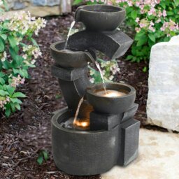 Rackhams C Shaped Outdoor Fountain Garden Patio Water Feature LED Light Cascade Bowl