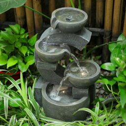 Rackhams C Shaped Outdoor Fountain Garden Patio Water Feature LED Light Cascade Bowl - thumbnail 2