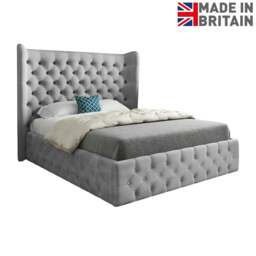 Rackhams Florence Wide Winged Upholstered Soft Velvet Bed Frame - Grey - Grey - Double - thumbnail 6
