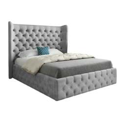 Rackhams Florence Wide Winged Upholstered Soft Velvet Bed Frame - Grey - Grey - Double - thumbnail 5