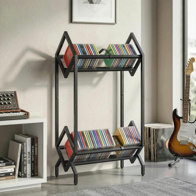 Rackhams 50 CD Storage Rack, 2-Tier Metal Display Rack for CDs, DVDs, Black - Black - 45.2L x 25.4W x 80H cm - 1 - image 1