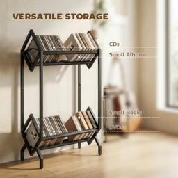 Rackhams 50 CD Storage Rack, 2-Tier Metal Display Rack for CDs, DVDs, Black - Black - 45.2L x 25.4W x 80H cm - 1 - thumbnail 5