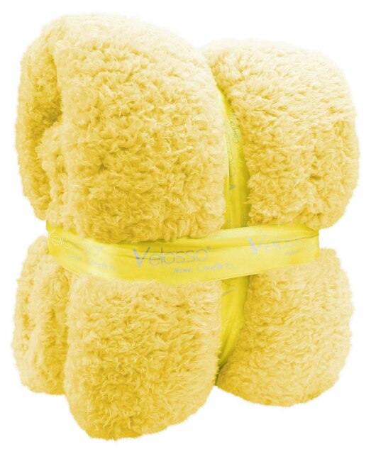 Rackhams Teddy Sherpa Reverse Blanket - 130cm x 180cm - Yellow