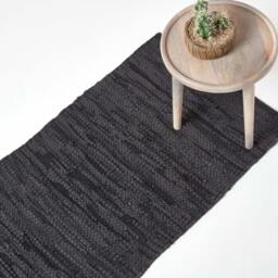 Rackhams Denver Leather Woven Rug - Black - 150 x 240 cm - thumbnail 6
