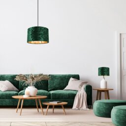 "Rackhams Modern Green Crushed Velvet 10"" Table/Pendant Lampshade with Shiny Copper Inner" - thumbnail 2