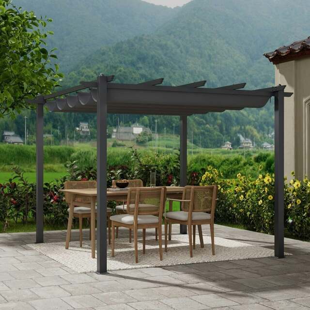 Rackhams 9ft Aluminum Patio Pergola with Sun-Shade Canopy - Size C - image 1