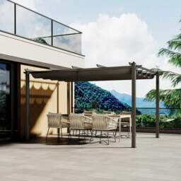 Rackhams 9ft Aluminum Patio Pergola with Sun-Shade Canopy - Size C - thumbnail 2