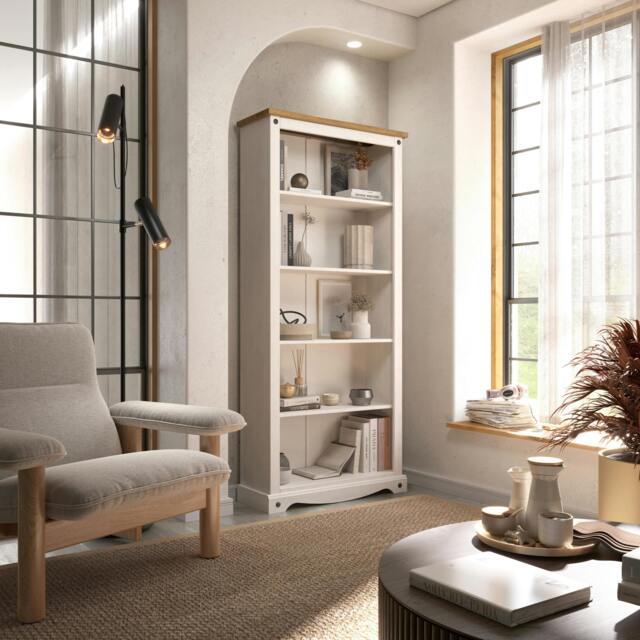 Rackhams Corona Tall 5-Shelf Bookcase - White Wax - image 1