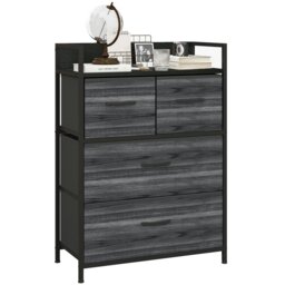 Rackhams Bedroom Chest of Drawers 4 Drawer Dresser w/ Shelf, Black - Rustic Brown - 4 - thumbnail 3