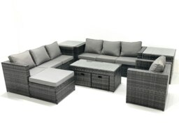 Rackhams Outdoor Garden Furniture Set 10 Seater Rattan Sofa Set with Coffee Table 3 Footstools Armchair 2 Side Tables Dark Grey Mixed - thumbnail 2