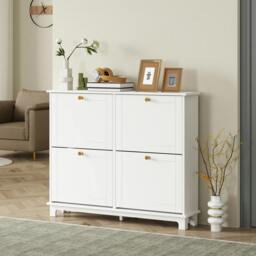 Rackhams Narrow Shoe Cabinet with 4 Flip Drawers Adjustable Shelves, Black - White