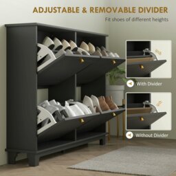Rackhams Narrow Shoe Cabinet with 4 Flip Drawers Adjustable Shelves, Black - White - thumbnail 5