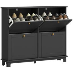 Rackhams Narrow Shoe Cabinet with 4 Flip Drawers Adjustable Shelves, Black - White - thumbnail 2