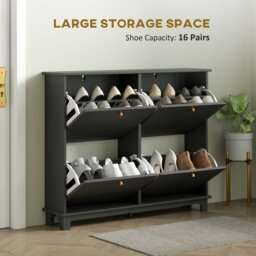 Rackhams Narrow Shoe Cabinet with 4 Flip Drawers Adjustable Shelves, Black - White - thumbnail 4