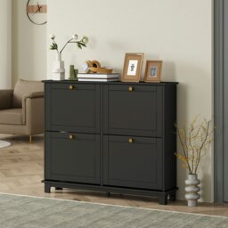 Rackhams Narrow Shoe Cabinet with 4 Flip Drawers Adjustable Shelves, Black - White - thumbnail 3