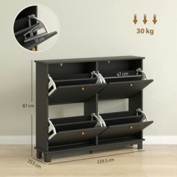 Rackhams Narrow Shoe Cabinet with 4 Flip Drawers Adjustable Shelves, Black - White - thumbnail 6