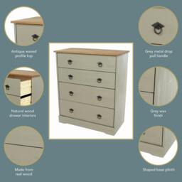 Rackhams Corona Grey Modern 4-Drawer Chest of Drawers - Grey - thumbnail 4