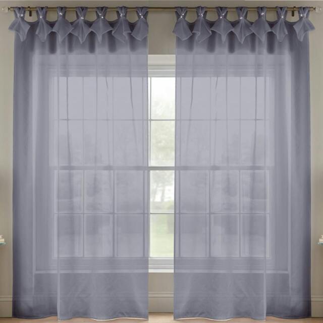 Rackhams Linen Look Voile Tab Top Curtain Pair - Silver - 145cm width x 183cm drop - image 1
