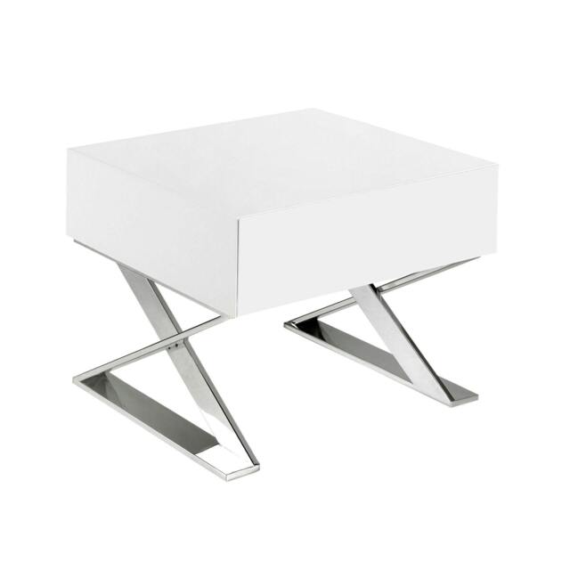 Rackhams Bedside Table White Wood and Chromed Steel 7007 - image 1