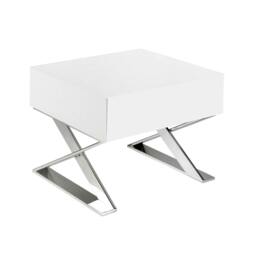 Rackhams Bedside Table White Wood and Chromed Steel 7007 - thumbnail 1