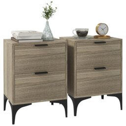 Rackhams Bedside Tables Set of 2 with 2 Drawers for Bedroom, Living Room, Black - Grey