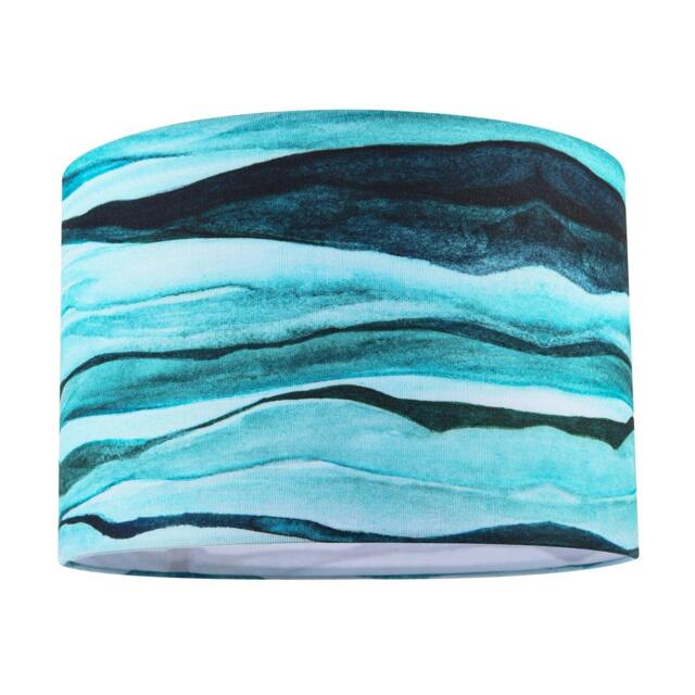 Rackhams Sea Waves Drum Lamp Shade in Teal Duck Egg and Navy Blue - 30cm Linen - image 1
