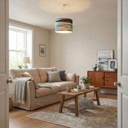 Rackhams Sea Waves Drum Lamp Shade in Teal Duck Egg and Navy Blue - 30cm Linen - thumbnail 6