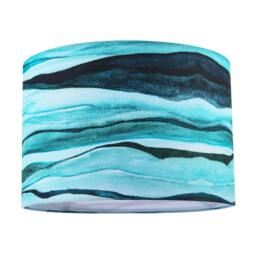 Rackhams Sea Waves Drum Lamp Shade in Teal Duck Egg and Navy Blue - 30cm Linen