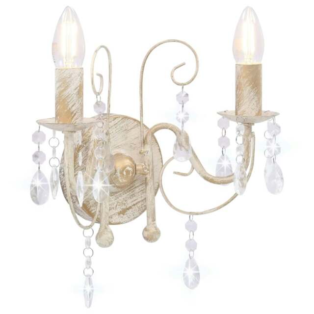 Rackhams Wall Lamp with Beads Antique White 2 x E14 Bulbs