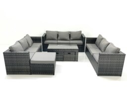 Rackhams Outdoor Garden Furniture Set 7 Pieces Rattan Sofa Set with Coffee Table 3 Footstools Dark Grey Mixed - thumbnail 1