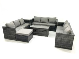 Rackhams Outdoor Garden Furniture Set 7 Pieces Rattan Sofa Set with Coffee Table 3 Footstools Dark Grey Mixed - thumbnail 2