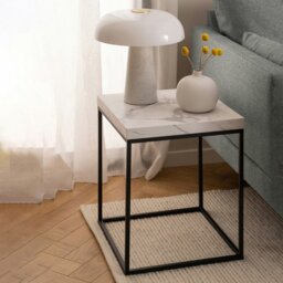Rackhams Barossa Coffee Table with White Marble Carrara Top & Black Base 40cm - White - White - 40 - thumbnail 4